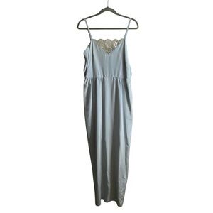 David E. Rea Women's Sky Blue Lace Maxi Slip Satin Dress